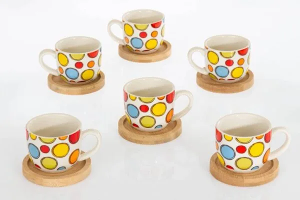 Servizio 6 tazzine caffè Bolle Caffettino legno e porcellana