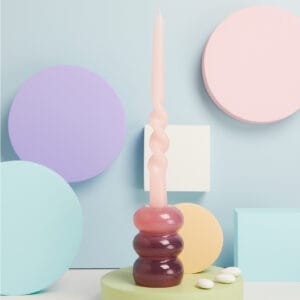 Candelabro grande rosa e viola con candela Claraluna 25167C