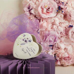 Scatola cuore in porcellana decoro floreale lilla Claraluna 26025