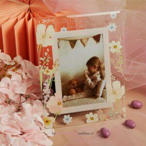 Portafoto in vetro decoro floreale rosa Claraluna 26036