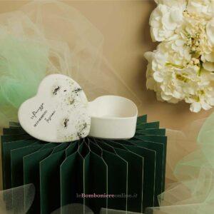 Scatola cuore in porcellana decoro floreale verde claraluna 26038