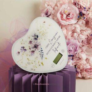 Bilancia in vetro cuore decoro floreale lilla Claraluna 26041