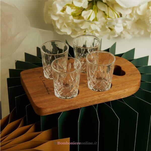 Vassoio acacia con 4 bicchierini Claraluna 26065