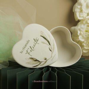 Scatola cuore porcellana con decoro ulivo Claraluna 26074