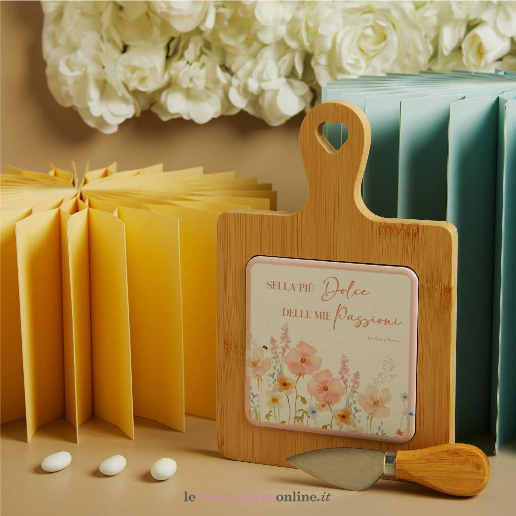 tagliere-bamboo-decoro-floreale-rosa-coltellino-claraluna-26084-C Tagliere bamboo decoro floreale rosa con coltellino Claraluna 26084-C