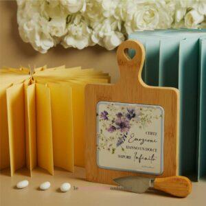 Tagliere bamboo decoro floreale lilla con coltellino Claraluna 26085-C