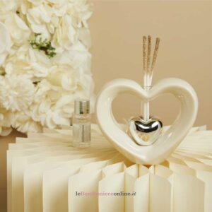 Diffusore cuore porcellana con cuore silver Claraluna 26112