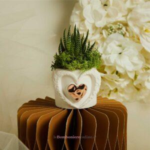 Vasetto cuore con applicazione oro rosa piantina grassa Claraluna 26284