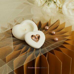 Scatolina cuore con candela e applicazione oro rosa Claraluna 26291-CAND