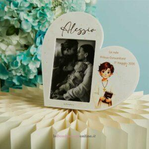 Porta foto cuore Comunione maschio Claraluna 26361