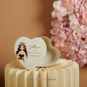 Scatola cuore in porcellana Comunione femmina Claraluna 26374
