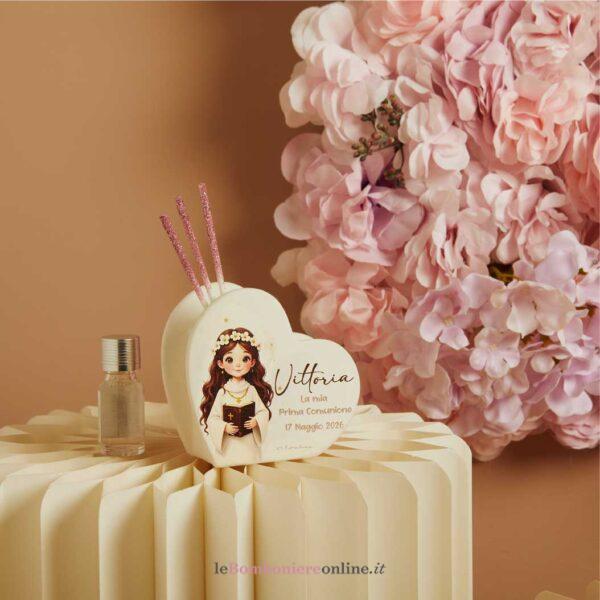 Diffusore cuore in porcellana Comunione femmina Claraluna 26377