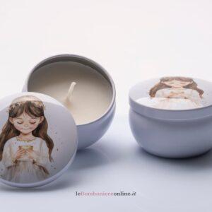 Scatolina latta con candela e bimba Prima Comunione Cuorematto D9221